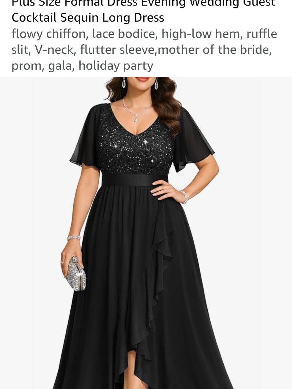 Pinup Couture Black Sequin Bodice High-Low Evening Dress - Picture 3 of 3
